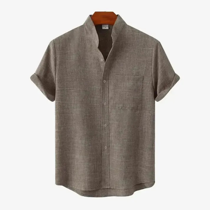 Chemise boutonnée en lin pour homme – Tenue d'été décontractée sans col