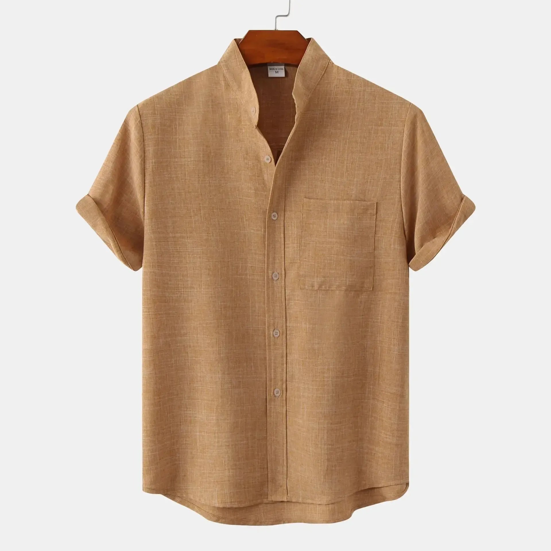 Chemise boutonnée en lin pour homme – Tenue d'été décontractée sans col