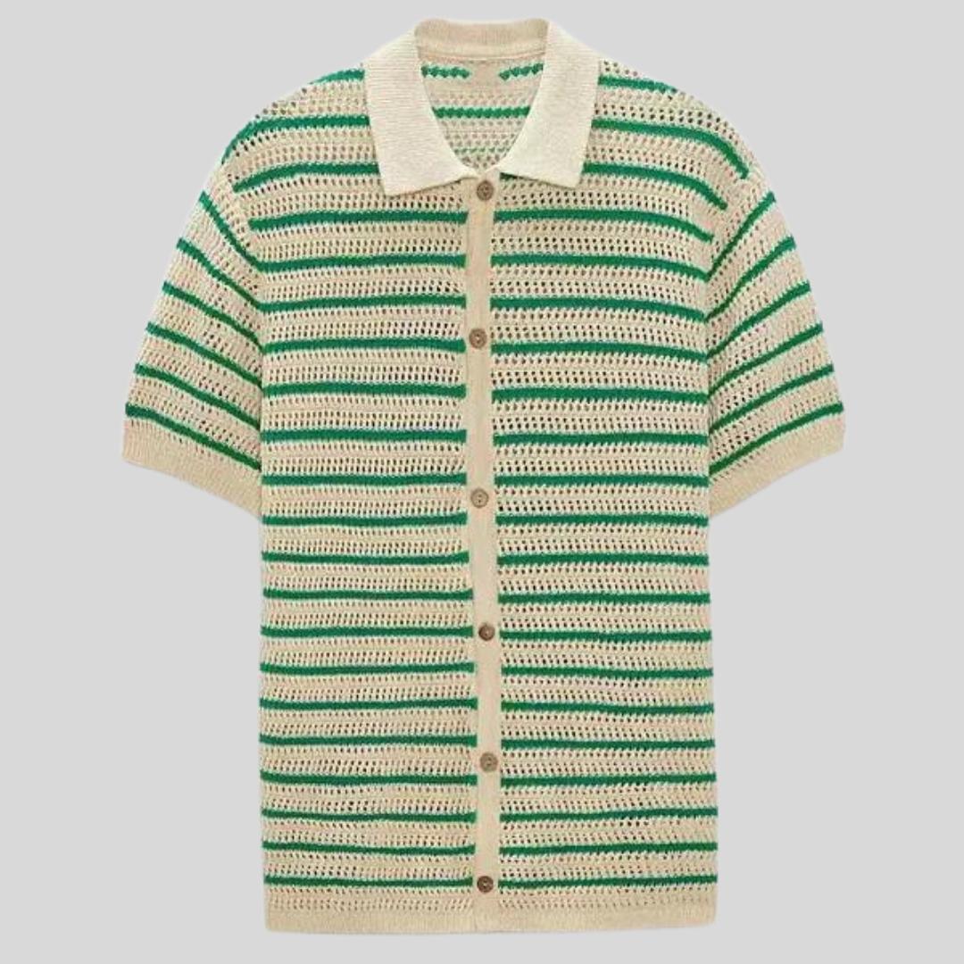 Chemise boutonnée en tricot – Haut respirant à manches courtes pour homme