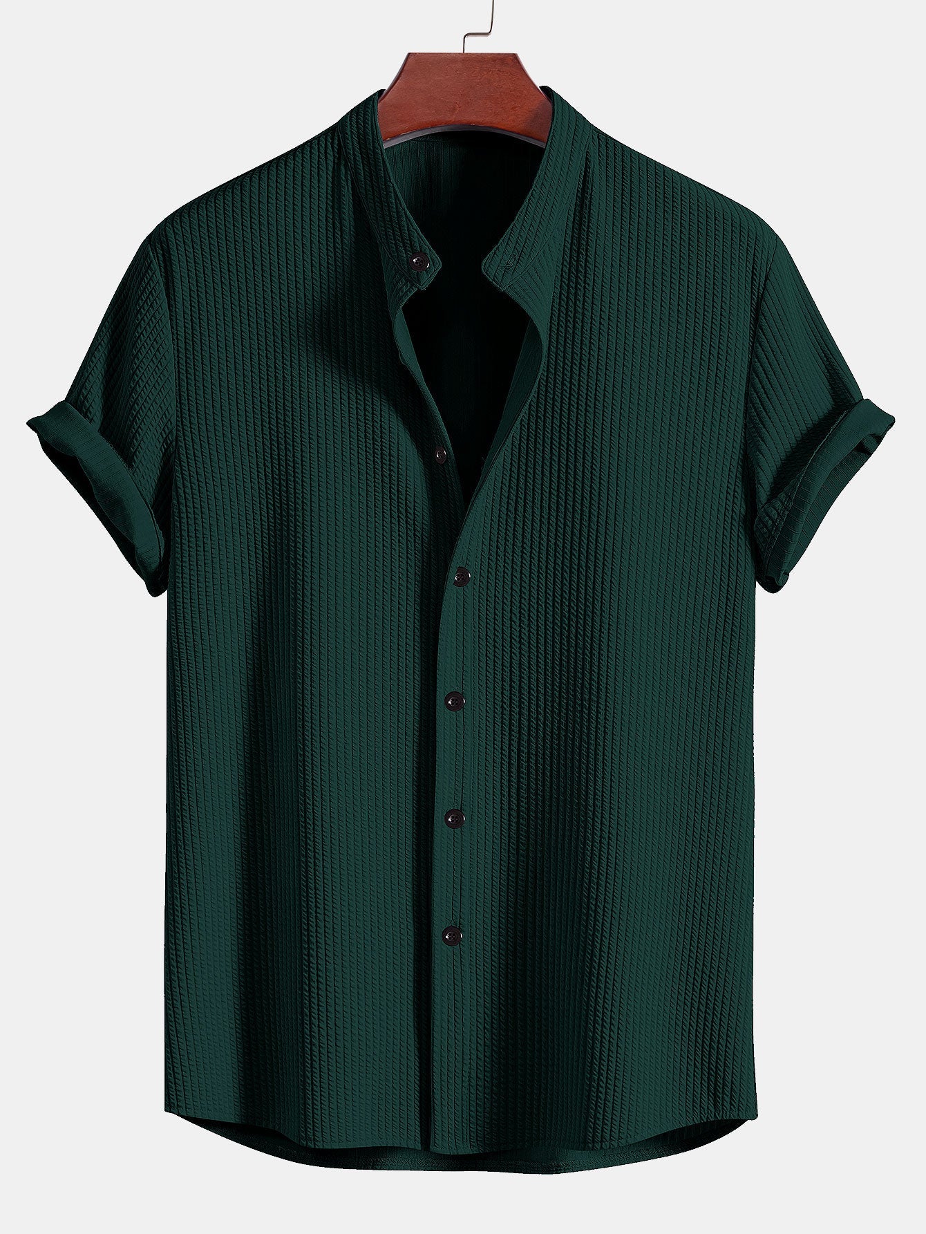 Chemise côtelée à col montant – Coupe ajustée, manches courtes pour homme
