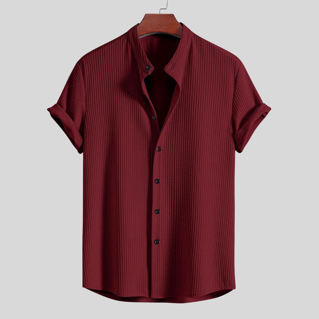Chemise côtelée à col montant et coupe ajustée pour homme – Slim et élégante