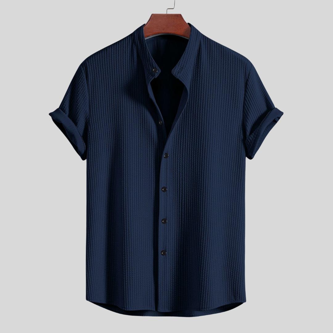 Chemise côtelée à col montant et coupe ajustée pour homme – Slim et élégante