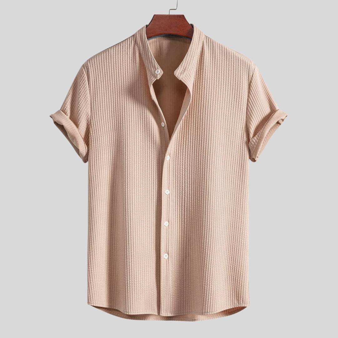 Chemise côtelée à col montant et coupe ajustée pour homme – Slim et élégante