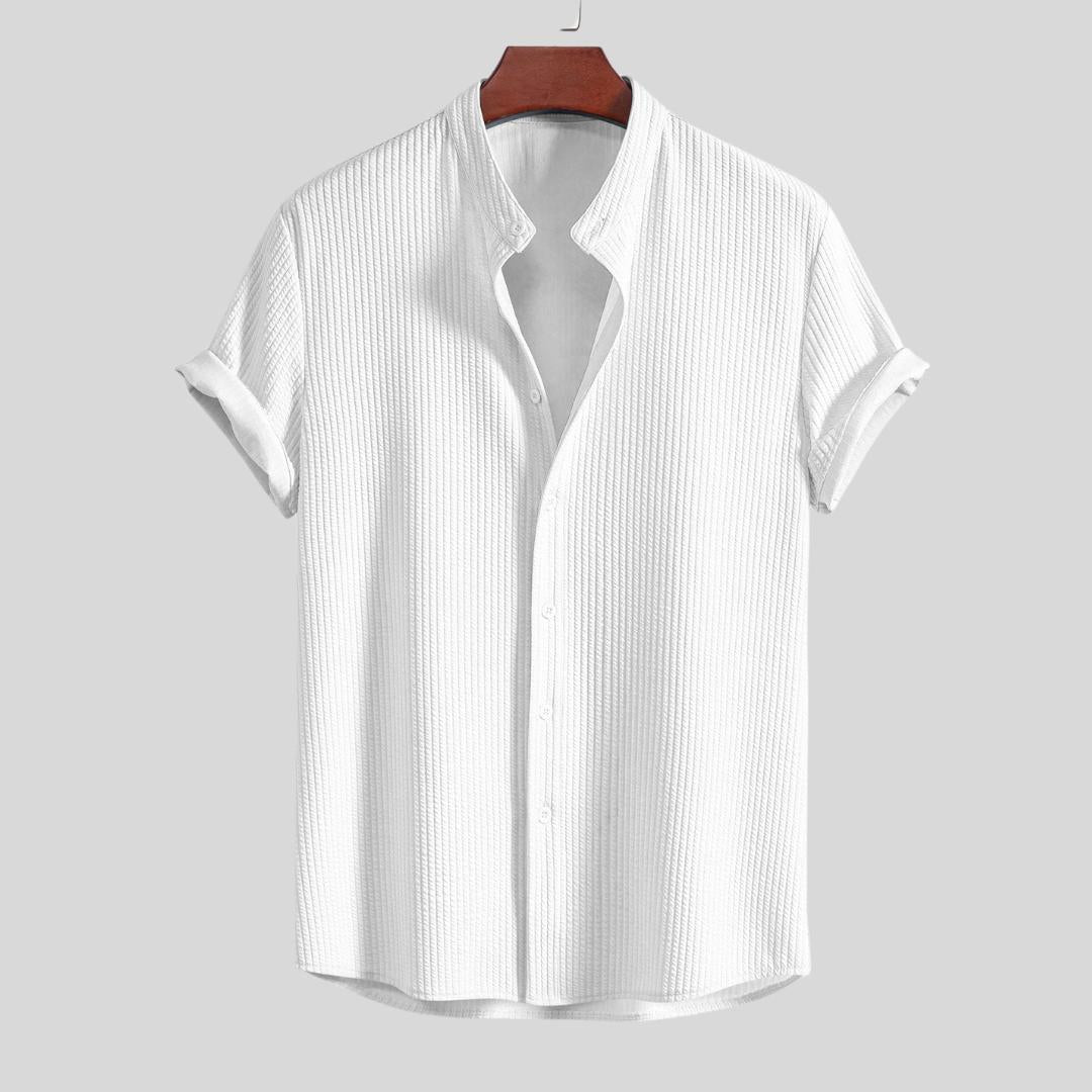 Chemise côtelée à col montant et coupe ajustée pour homme – Slim et élégante