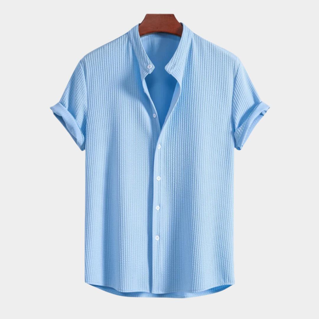 Chemise côtelée à col montant et coupe ajustée pour homme – Slim et élégante