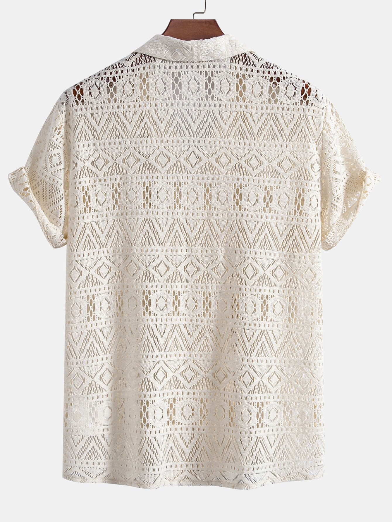 Chemise cubaine à manches courtes et texture géométrique – Style été pour homme