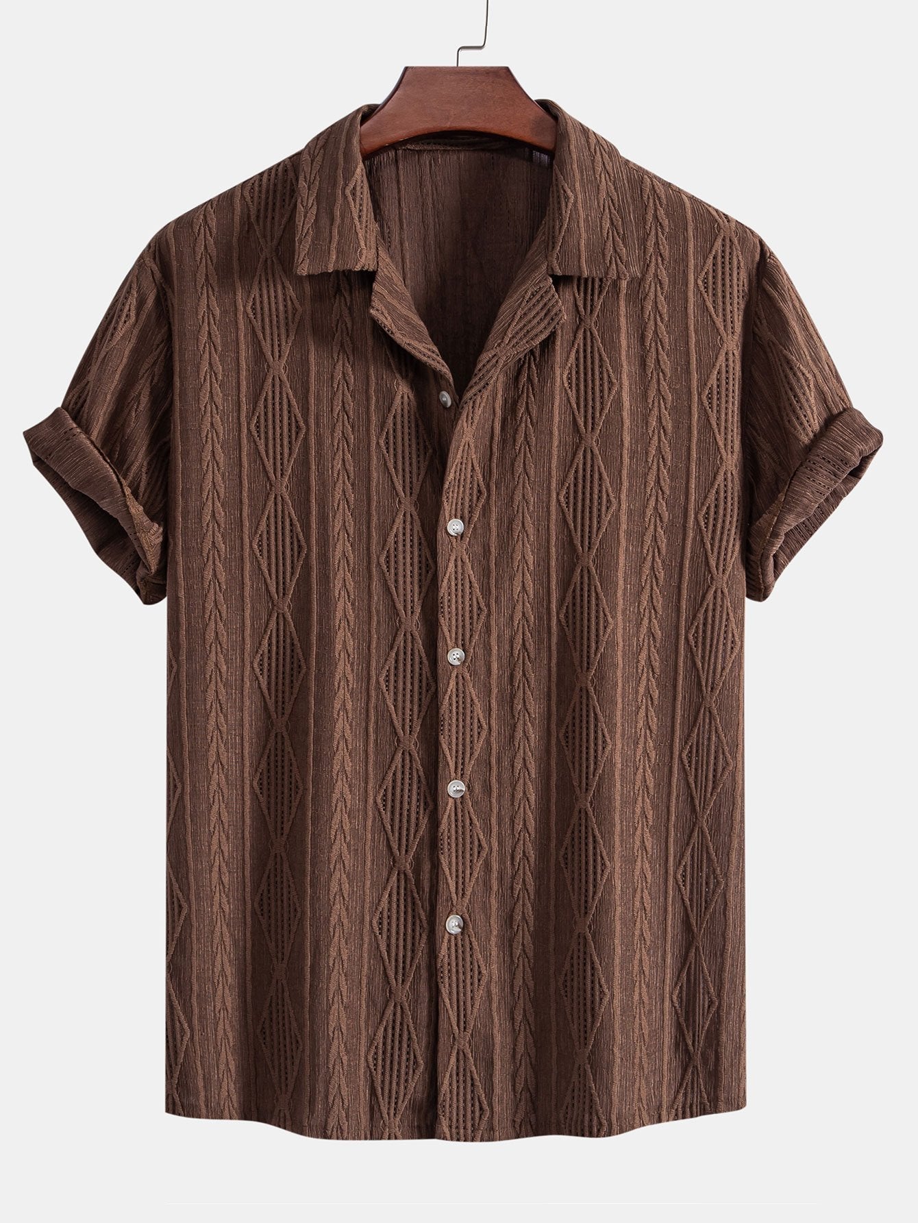Chemise cubaine en jacquard géométrique - Chemise boutonnée décontractée pour l'été