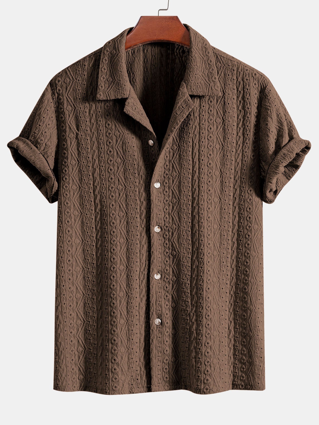 Chemise cubaine en jacquard géométrique – Vêtements d'été élégants pour hommes