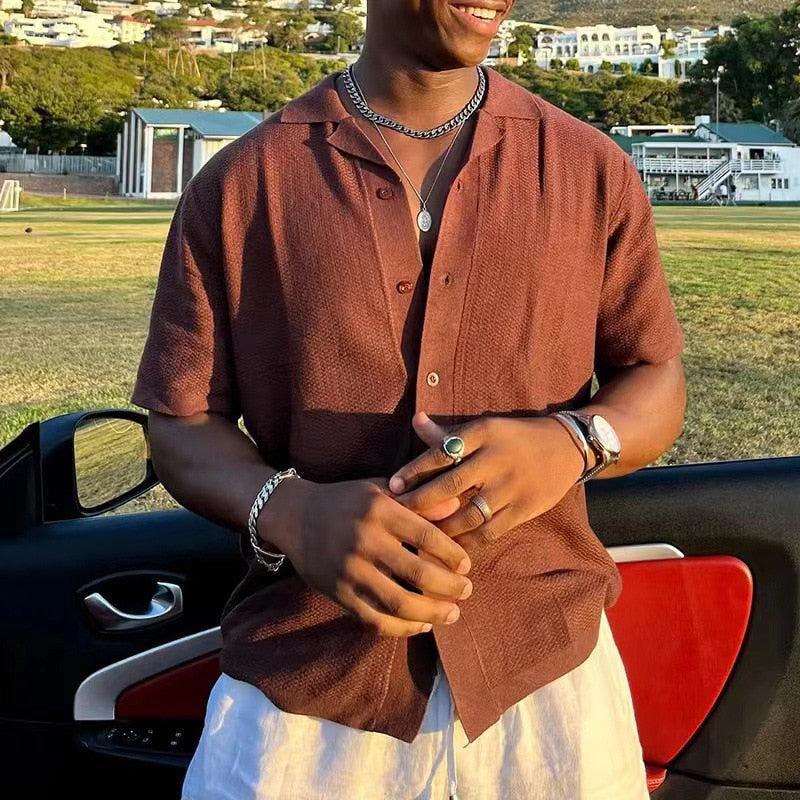 Chemise d'été en coton marron pour homme – Coupe légère et respirante