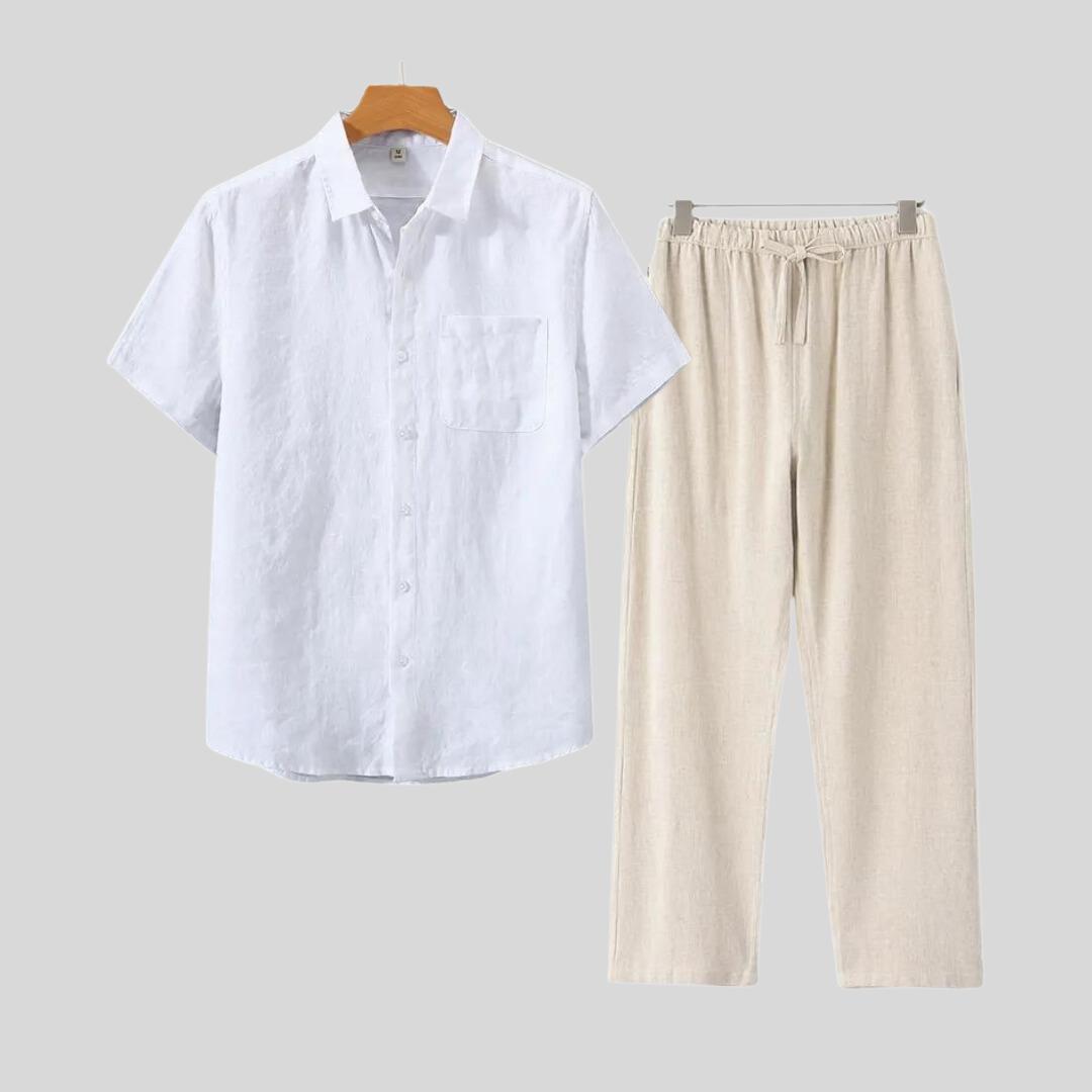 Chemise et pantalon en lin de luxe – Ensemble décontracté d'été léger pour homme