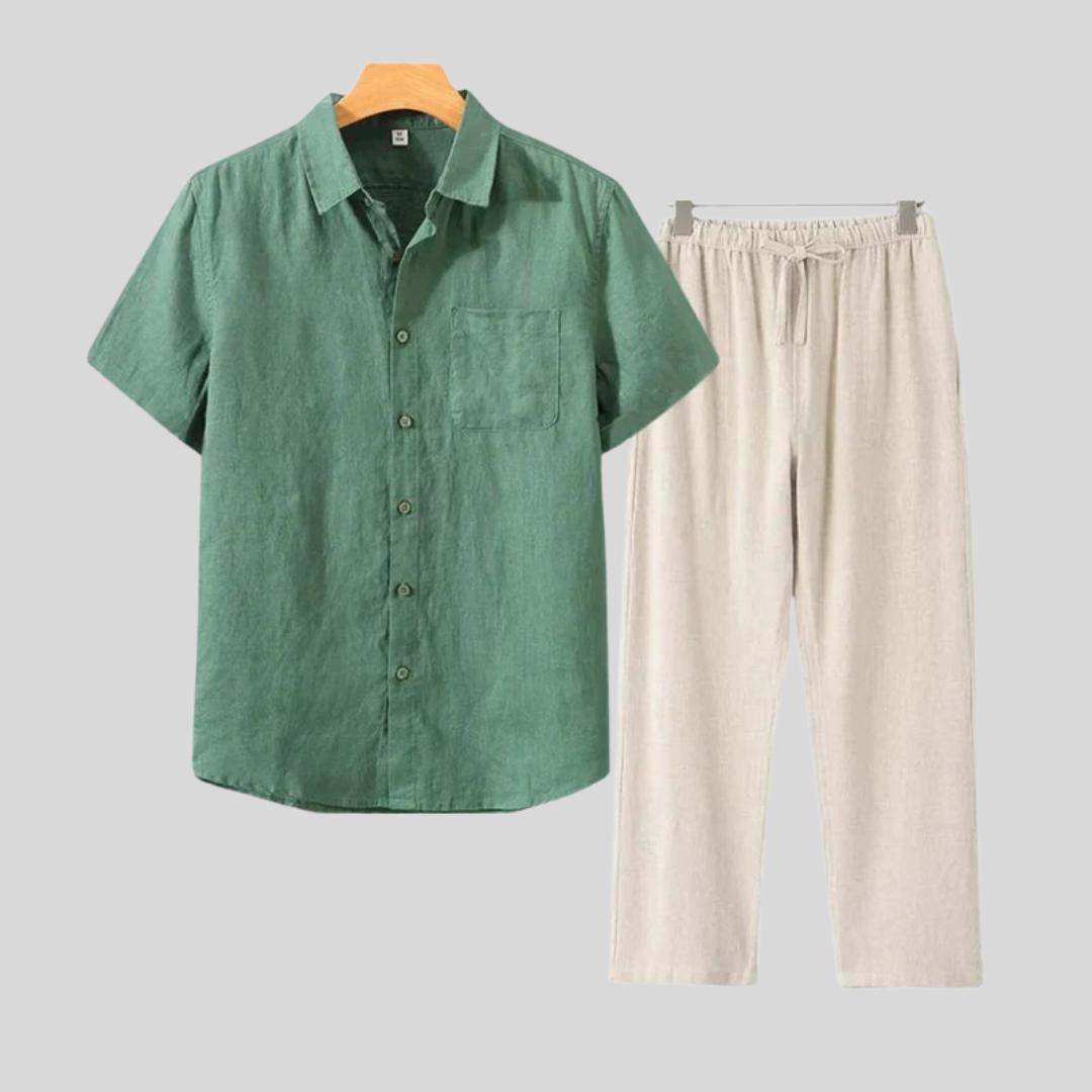 Chemise et pantalon en lin de luxe – Ensemble décontracté d'été léger pour homme