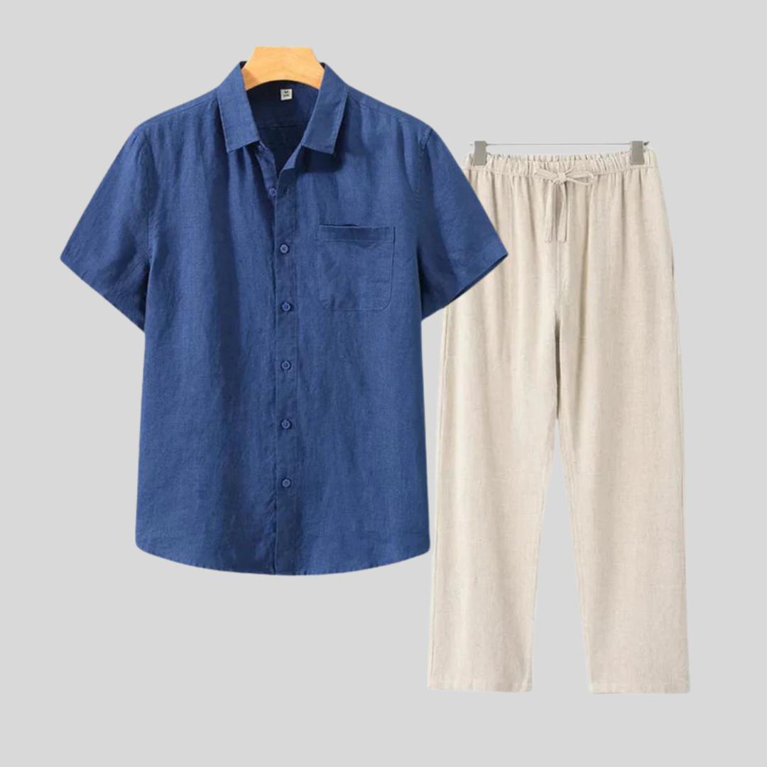 Chemise et pantalon en lin de luxe – Ensemble décontracté d'été léger pour homme