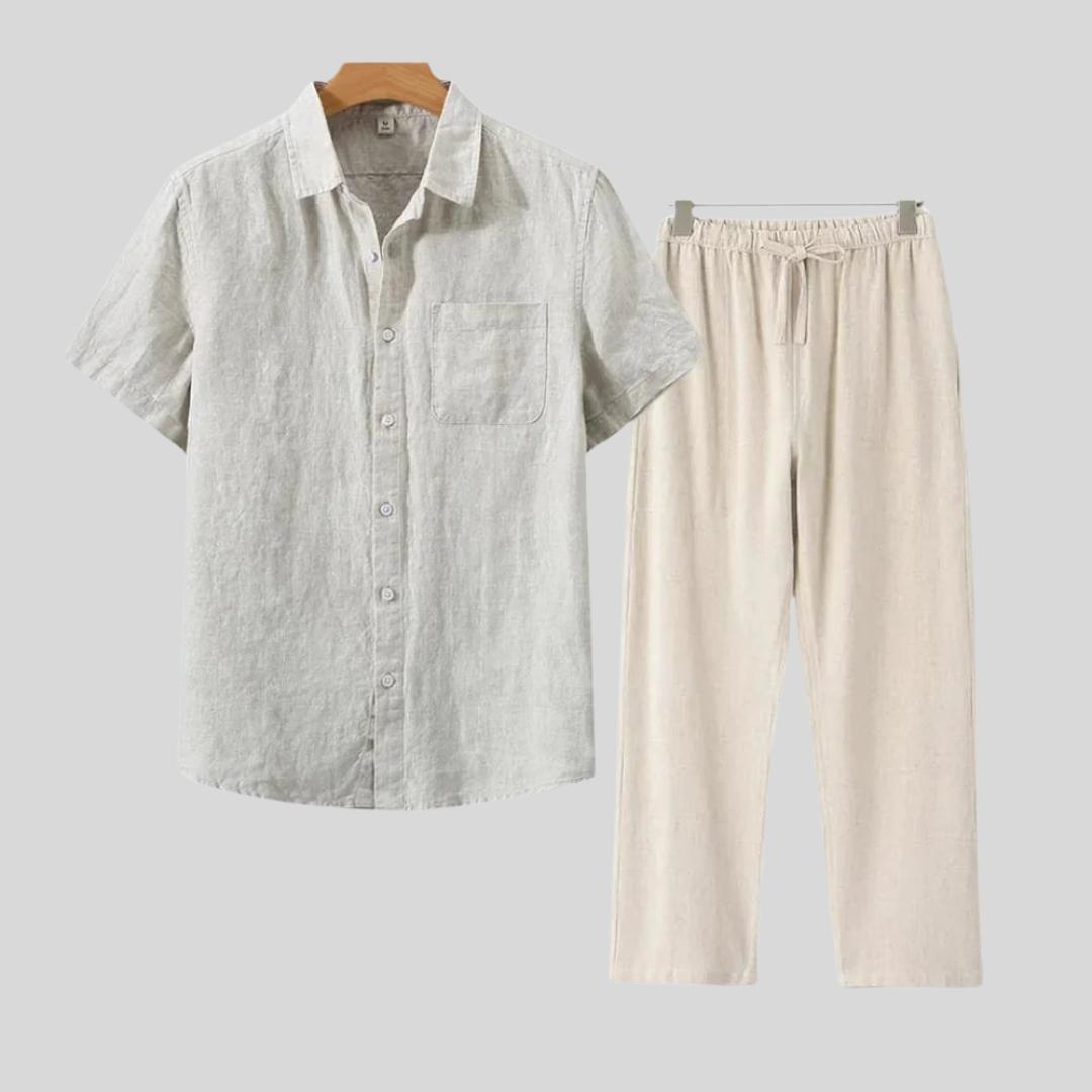 Chemise et pantalon en lin de luxe – Ensemble décontracté d'été léger pour homme