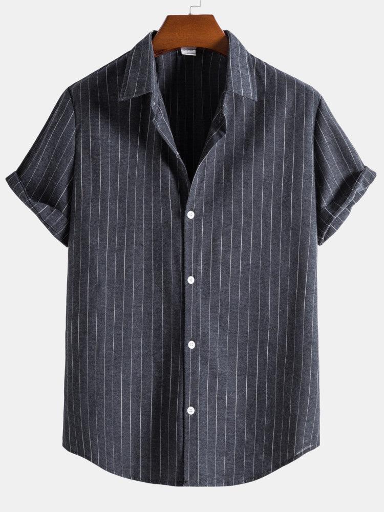 Chemise rayée en coton coupe classique – Haut boutonné décontracté pour homme