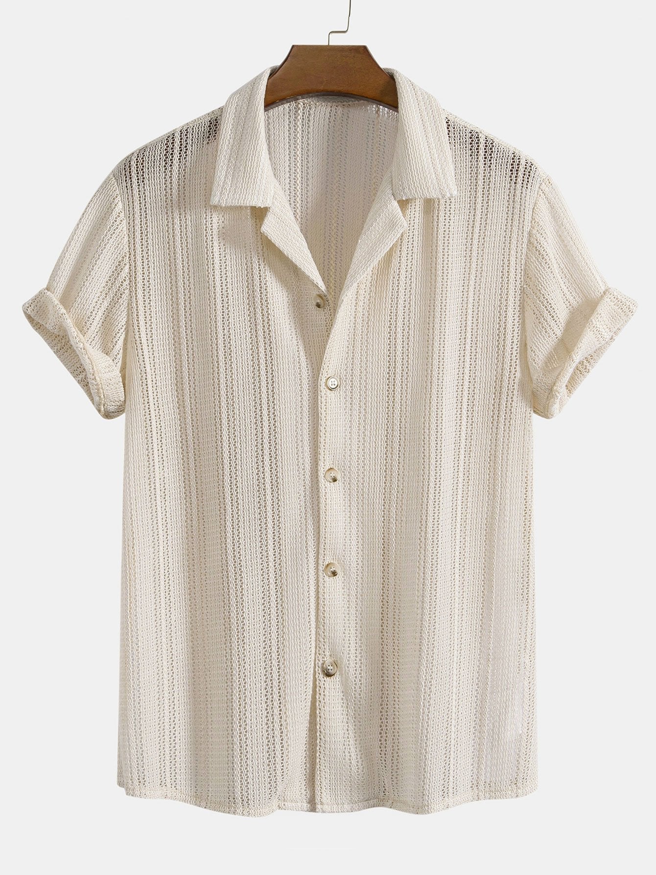 Chemise texturée à col cubain – Tenue décontractée d'été à manches courtes pour homme