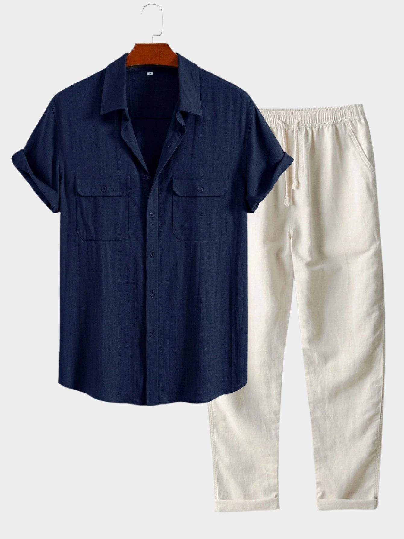 Chemise utilitaire en lin et rayonne et pantalon droit – Ensemble d'été pour homme