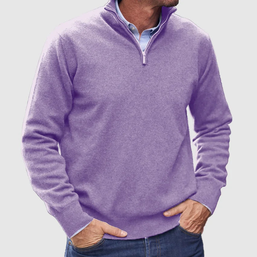 Pull zippé en cachemire italien – Élégance de luxe pour homme