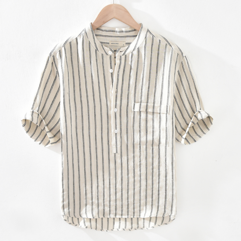 Chemise Henley rayée en lin – Coton-lin tendance pour homme