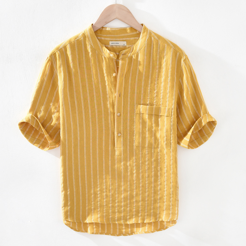 Chemise Henley rayée en lin – Coton-lin tendance pour homme