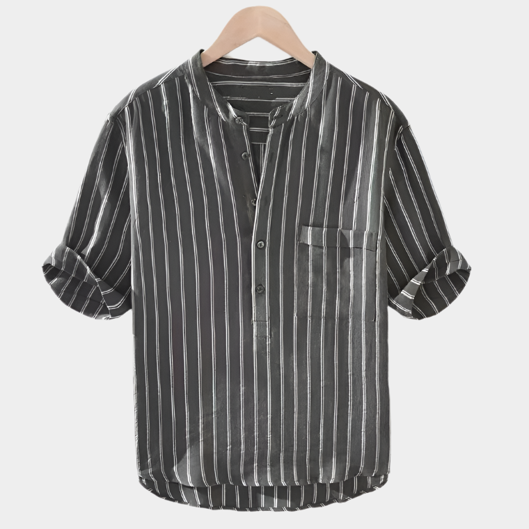 Chemise Henley rayée en lin – Coton-lin tendance pour homme