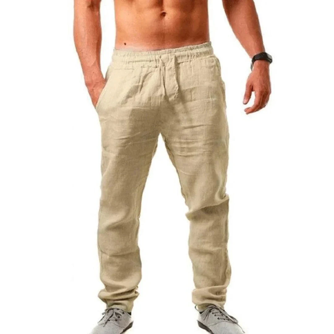 Pantalon en lin à taille élastique – Pantalon d'été décontracté pour homme