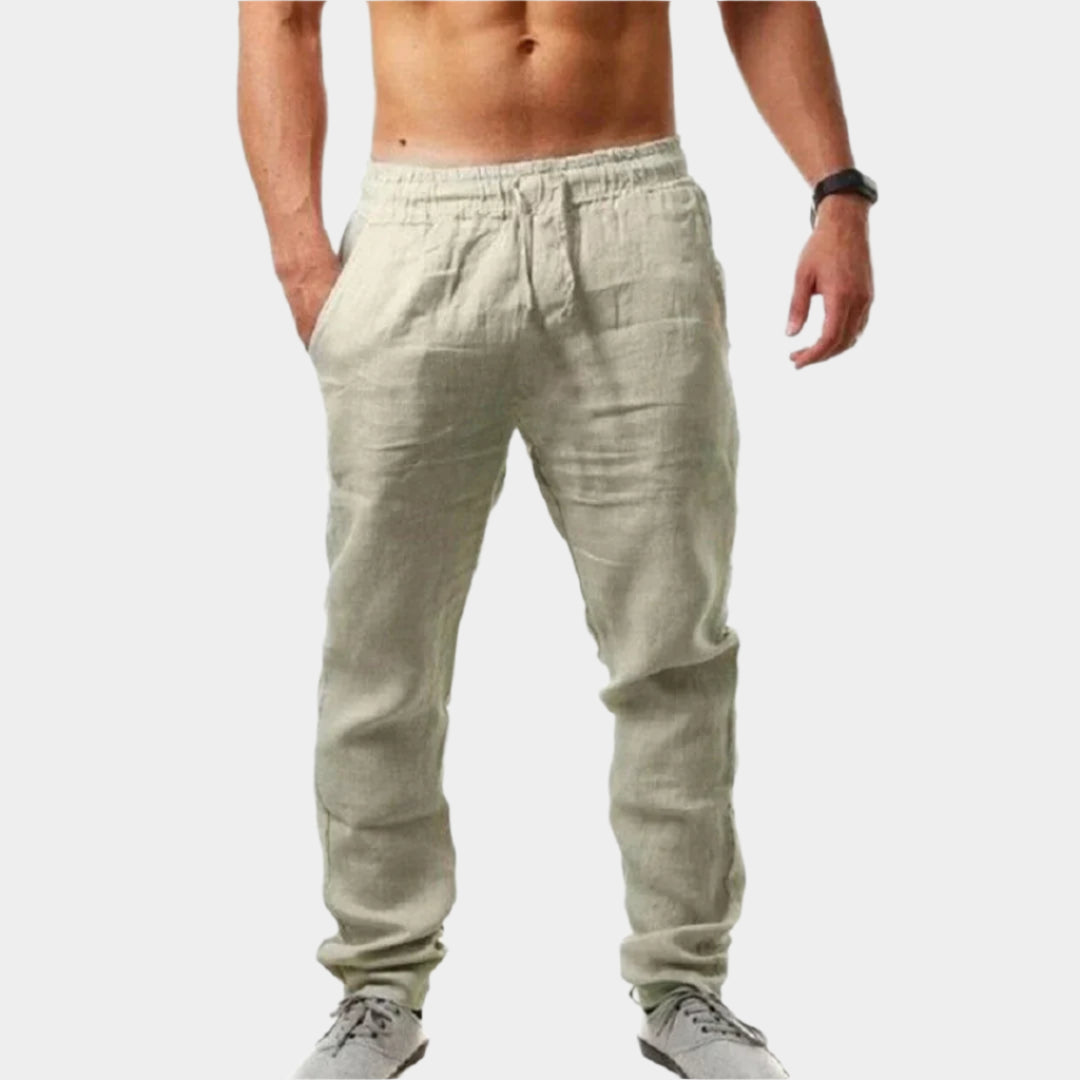 Pantalon en lin à taille élastique – Pantalon d'été décontracté pour homme