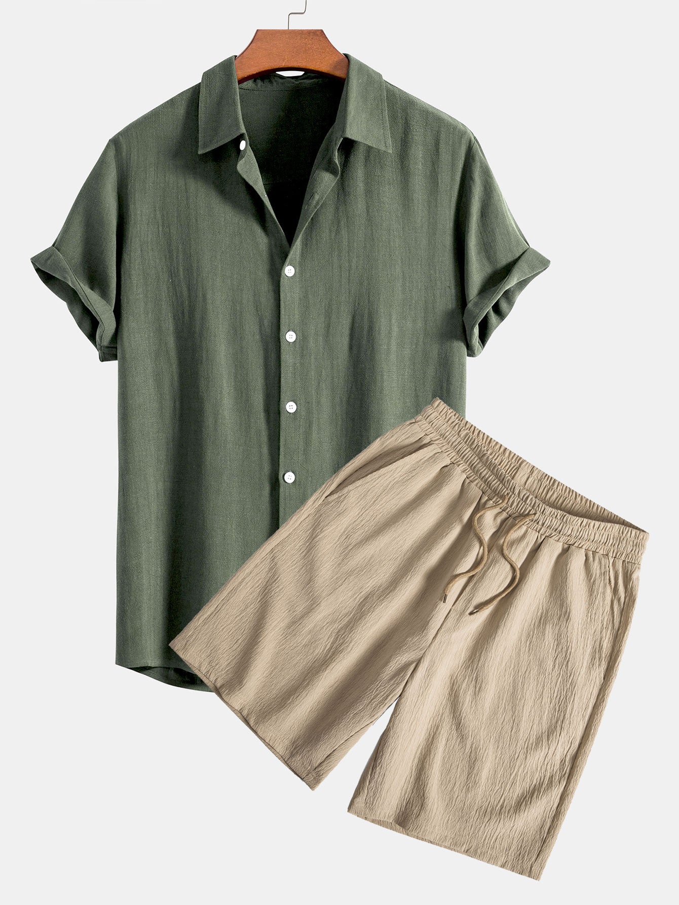 Ensemble chemise boutonnée en lin et rayonne et short froissé pour homme