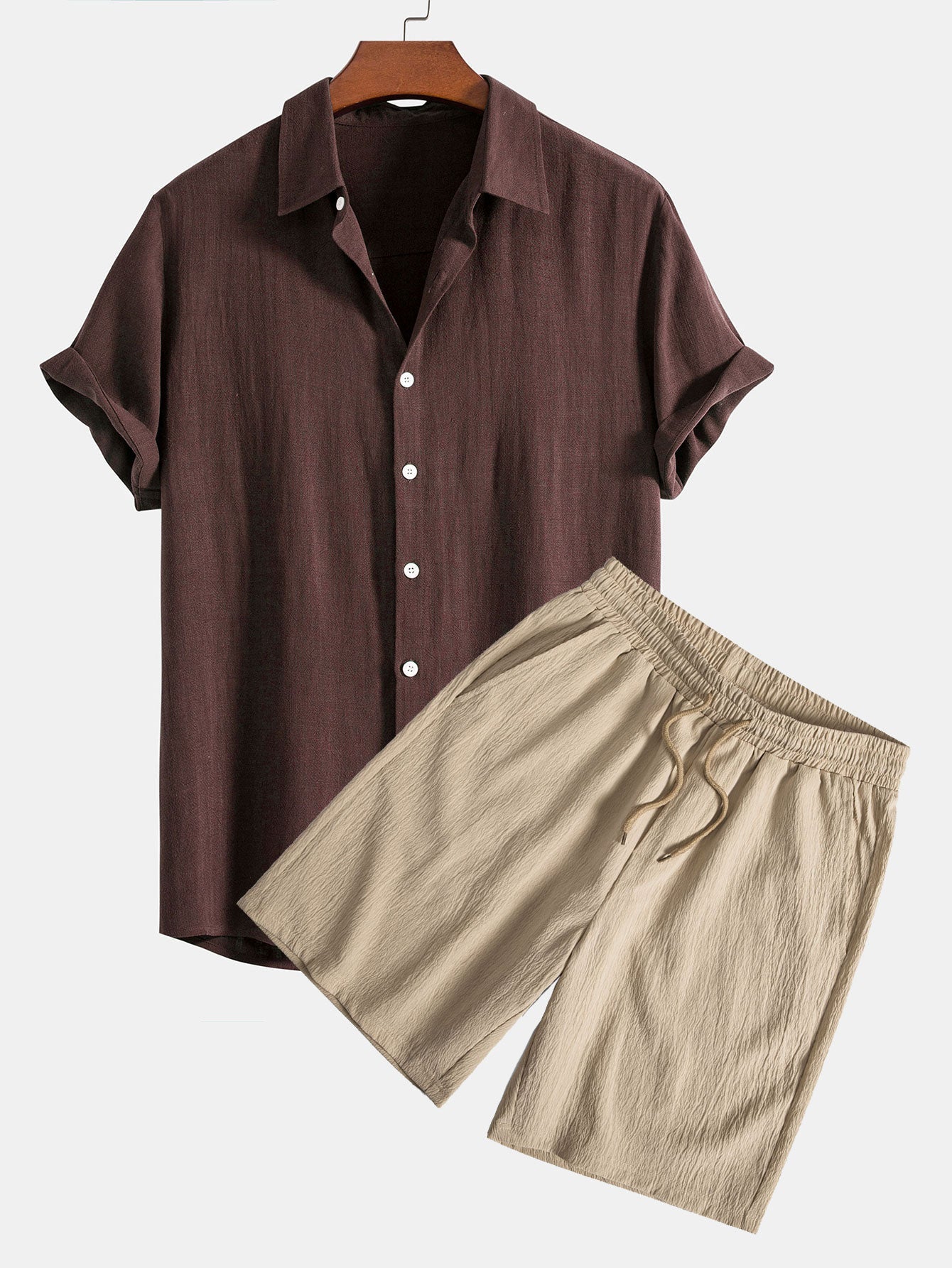 Ensemble chemise boutonnée en lin et rayonne et short froissé pour homme