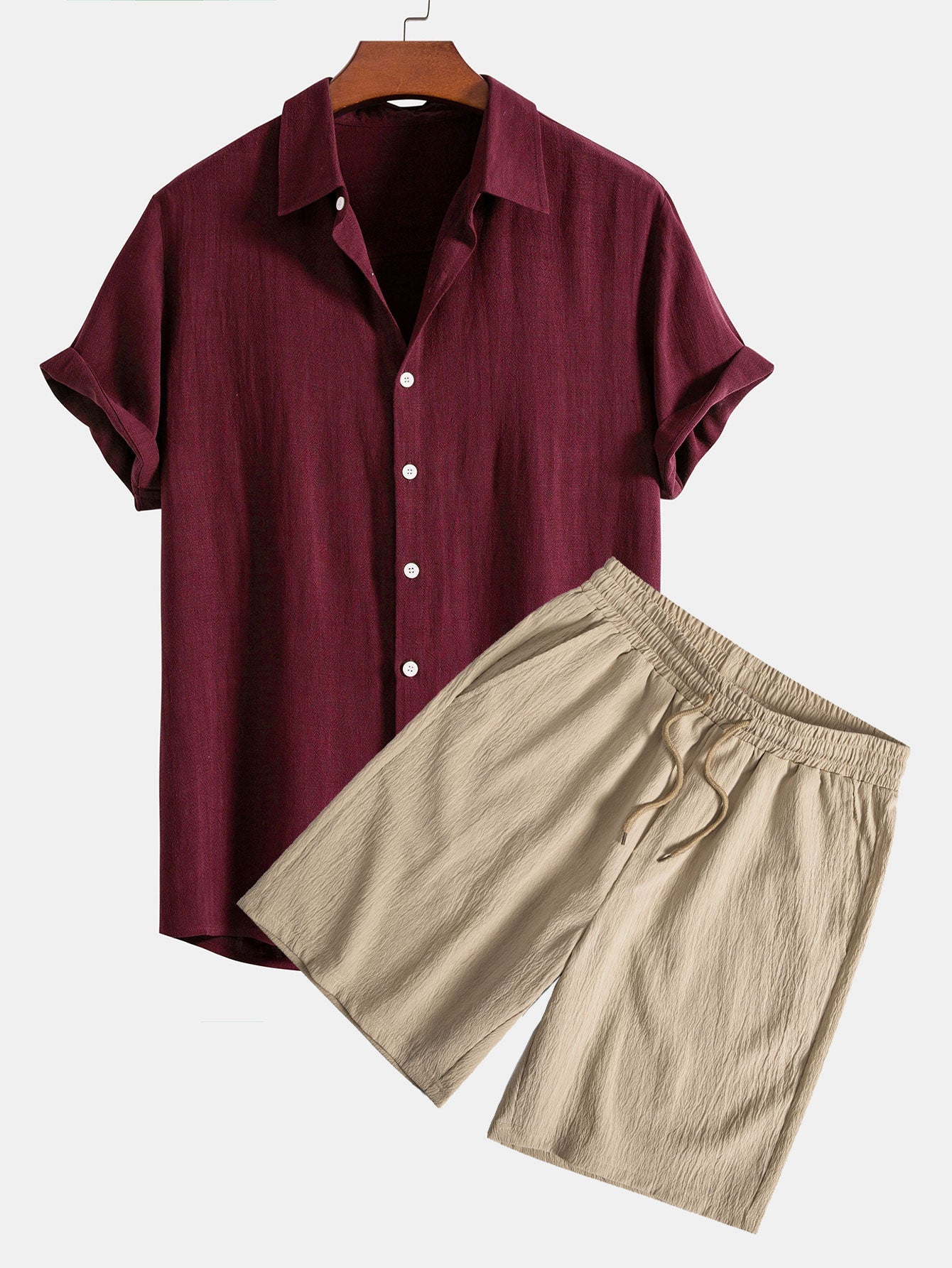 Ensemble chemise boutonnée en lin et rayonne et short froissé pour homme