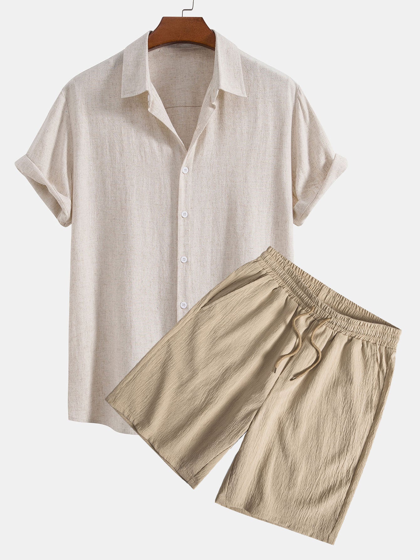Ensemble chemise boutonnée en lin et rayonne et short froissé pour homme