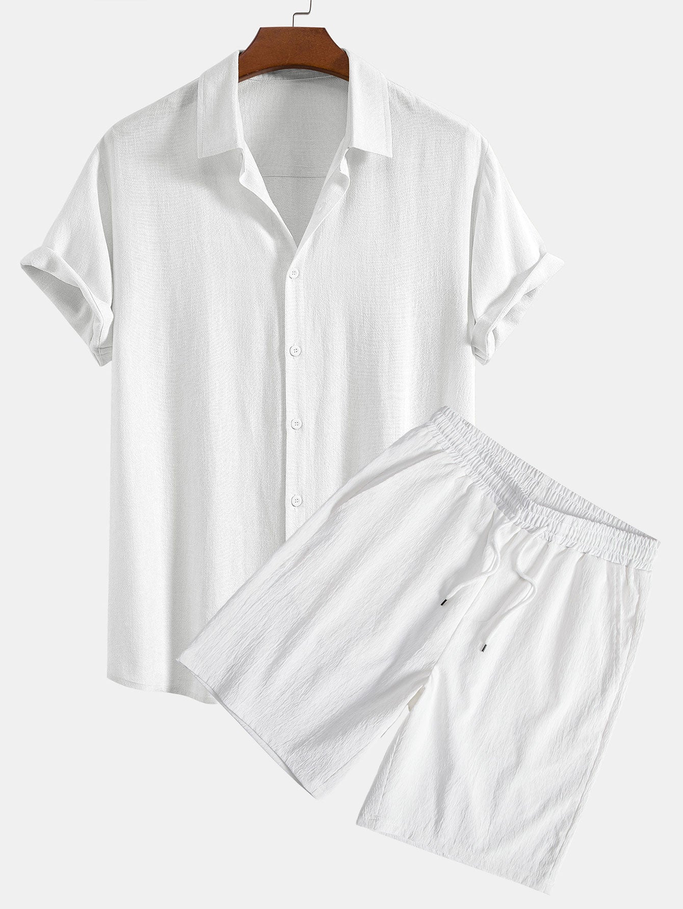Ensemble chemise boutonnée en lin et rayonne et short froissé pour homme