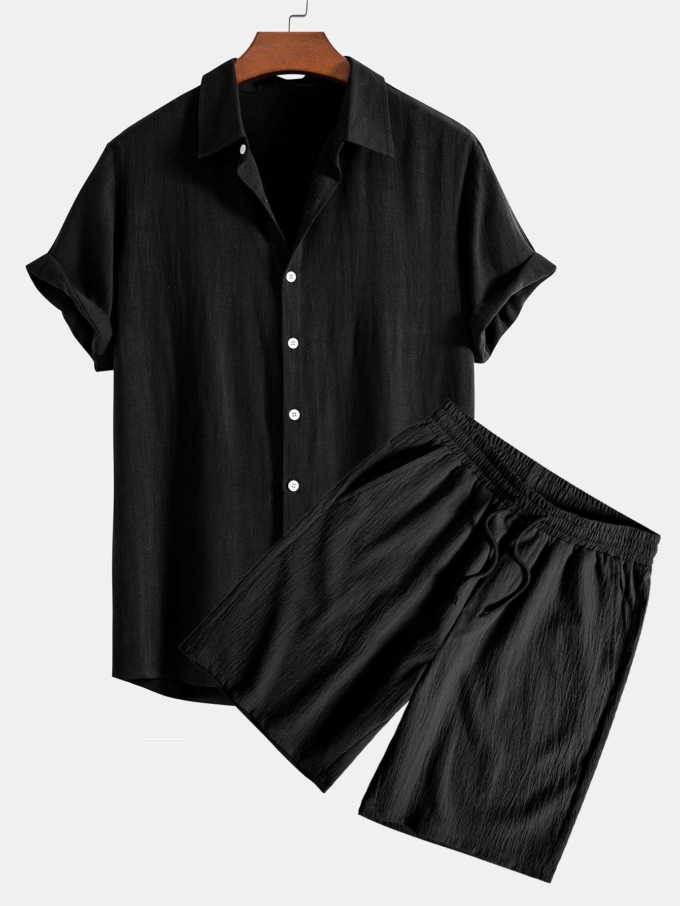 Ensemble chemise boutonnée en lin et rayonne et short froissé pour homme