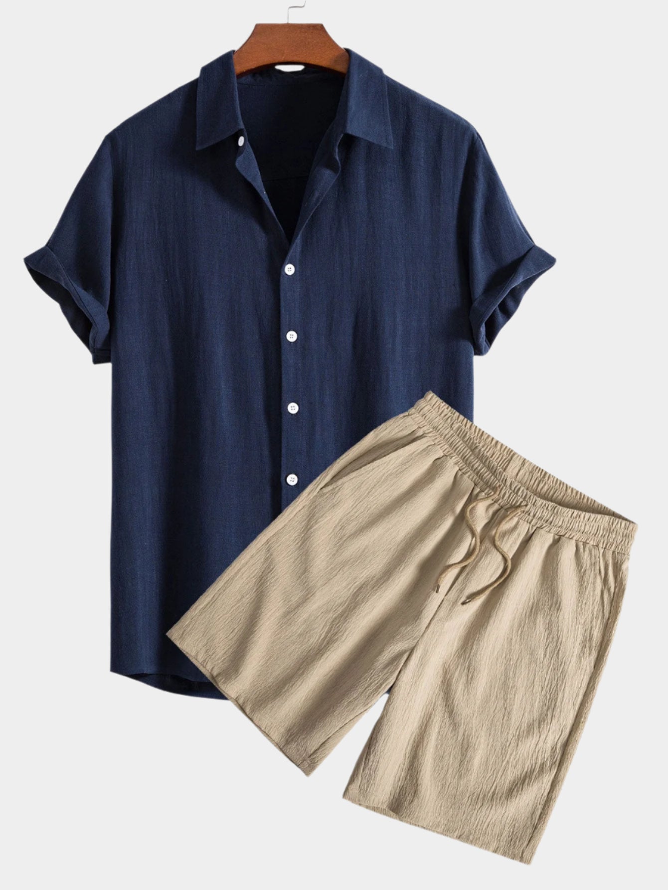 Ensemble chemise boutonnée en lin et rayonne et short froissé pour homme