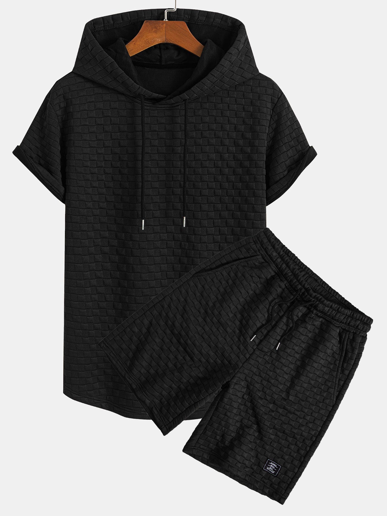 Ensemble sweat à capuche et short en jacquard à damier – Ensemble décontracté d'été