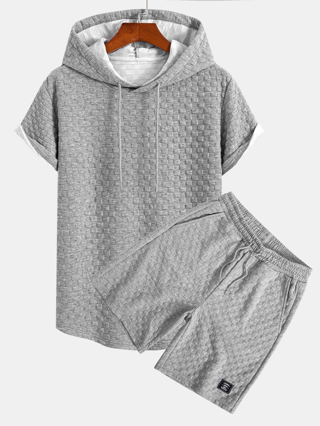 Ensemble sweat à capuche et short en jacquard à damier – Ensemble décontracté d'été