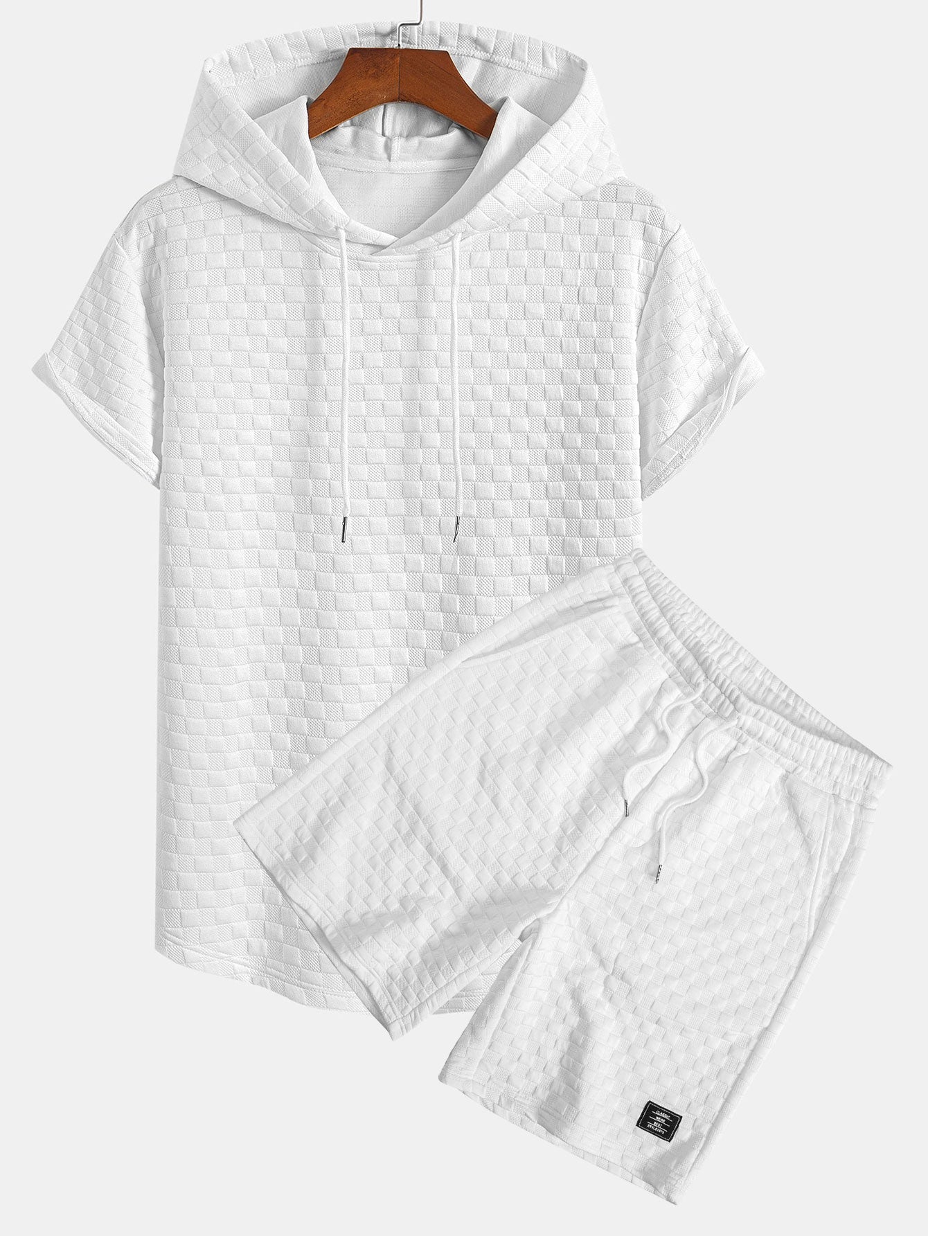 Ensemble sweat à capuche et short en jacquard à damier – Ensemble décontracté d'été