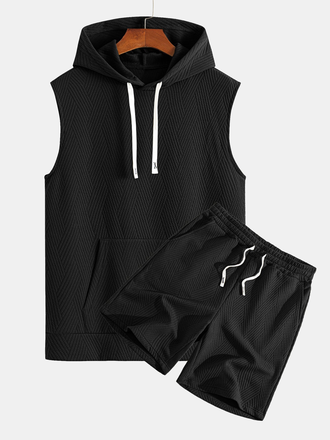 Ensemble sweat à capuche et short rayés en jacquard pour homme