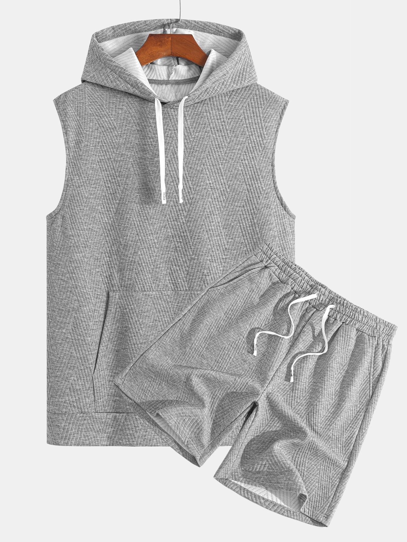 Ensemble sweat à capuche et short rayés en jacquard pour homme