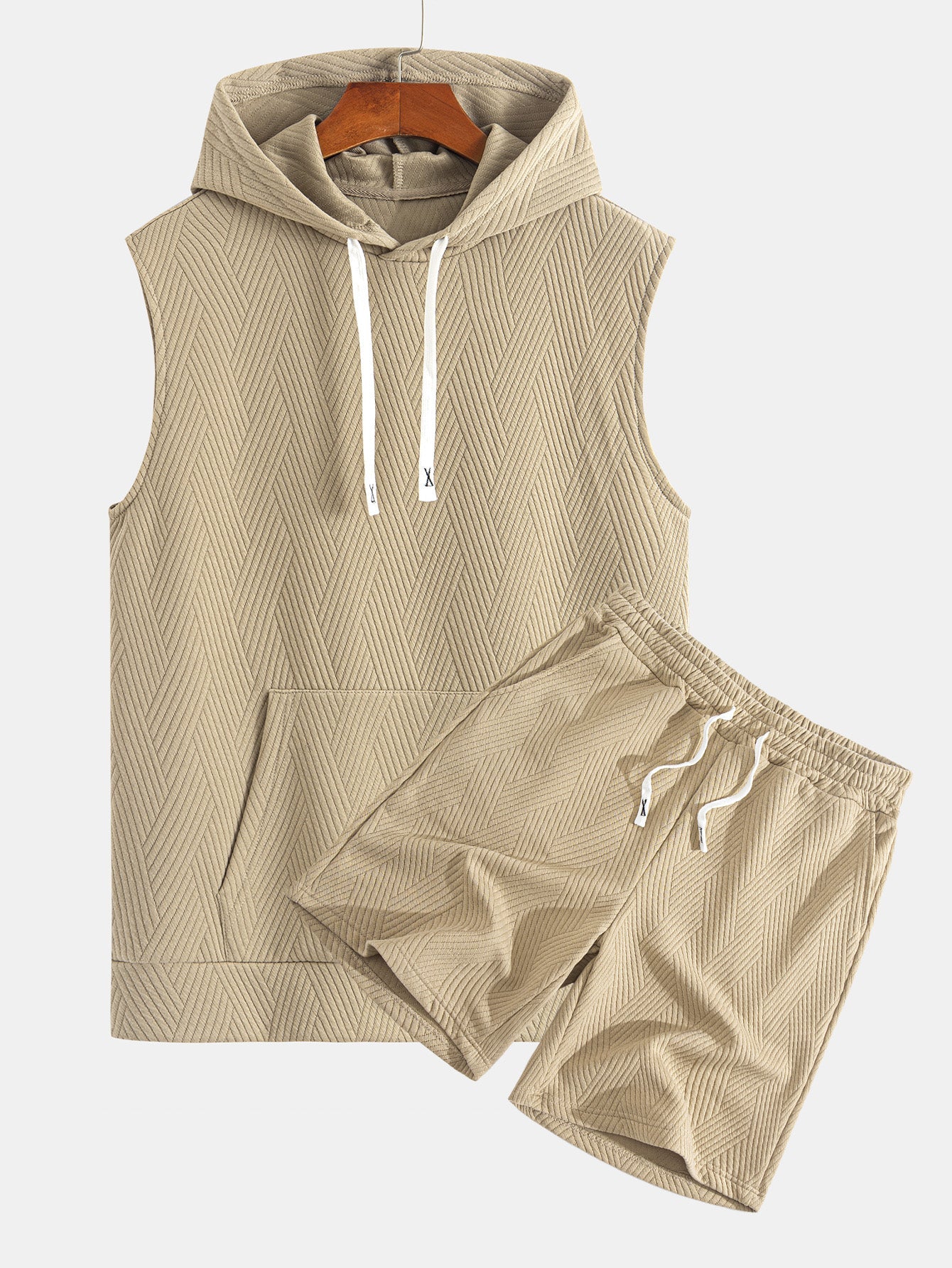 Ensemble sweat à capuche et short rayés en jacquard pour homme