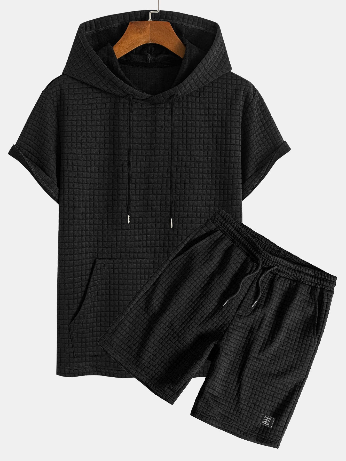 Ensemble t-shirt à capuche et short gaufré à poche kangourou