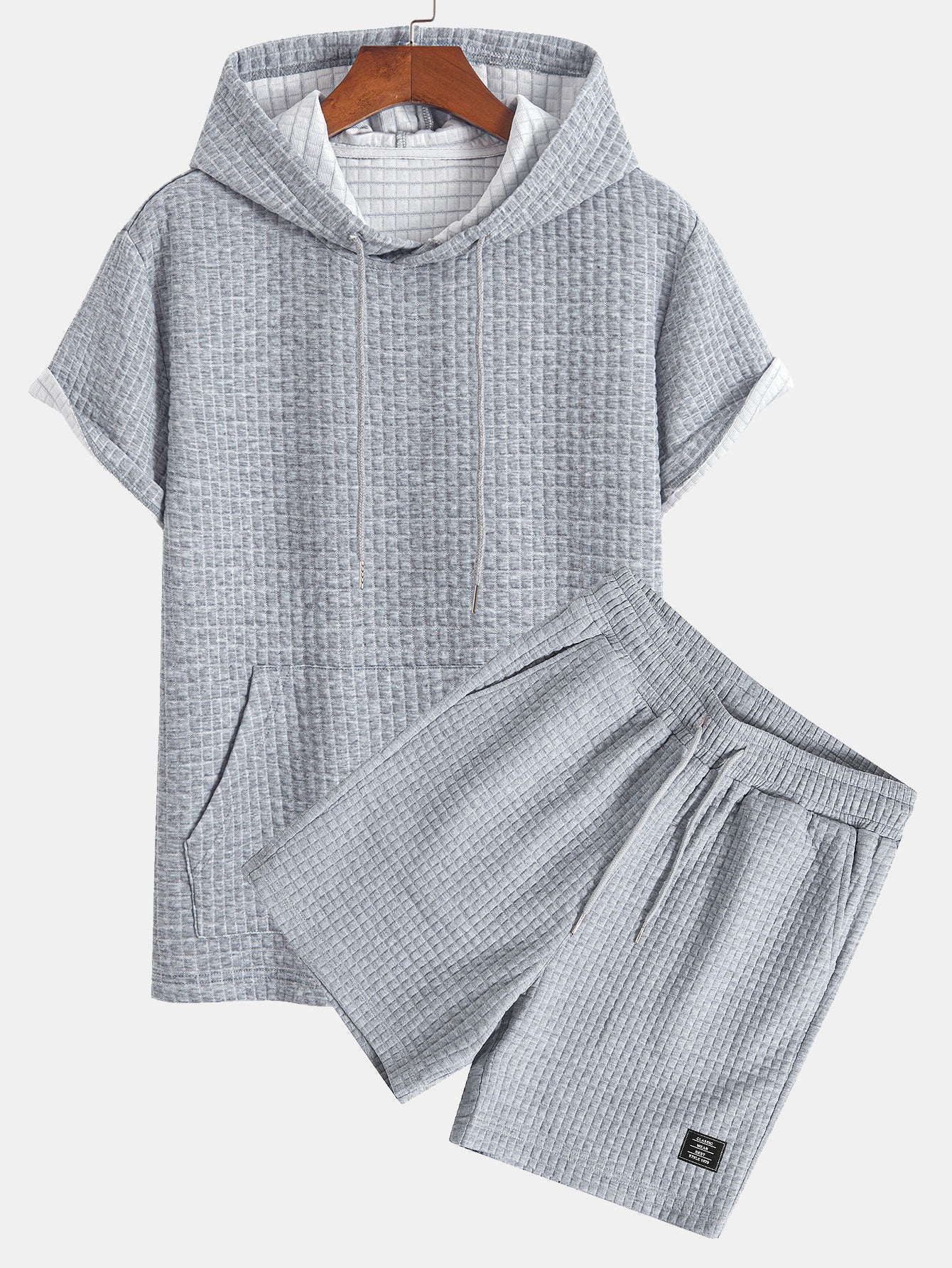Ensemble t-shirt à capuche et short gaufré à poche kangourou