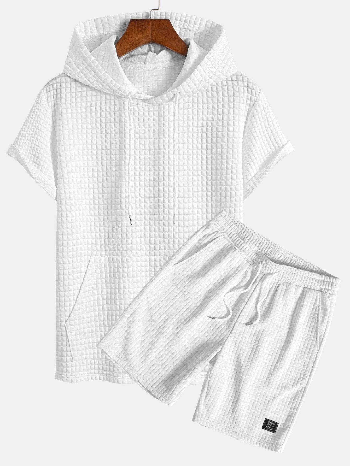 Ensemble t-shirt à capuche et short gaufré à poche kangourou