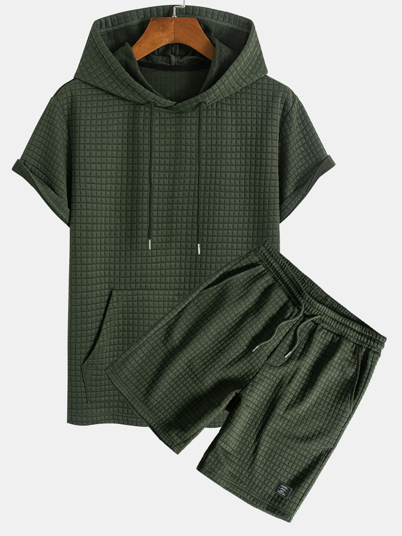 Ensemble t-shirt à capuche et short gaufré à poche kangourou