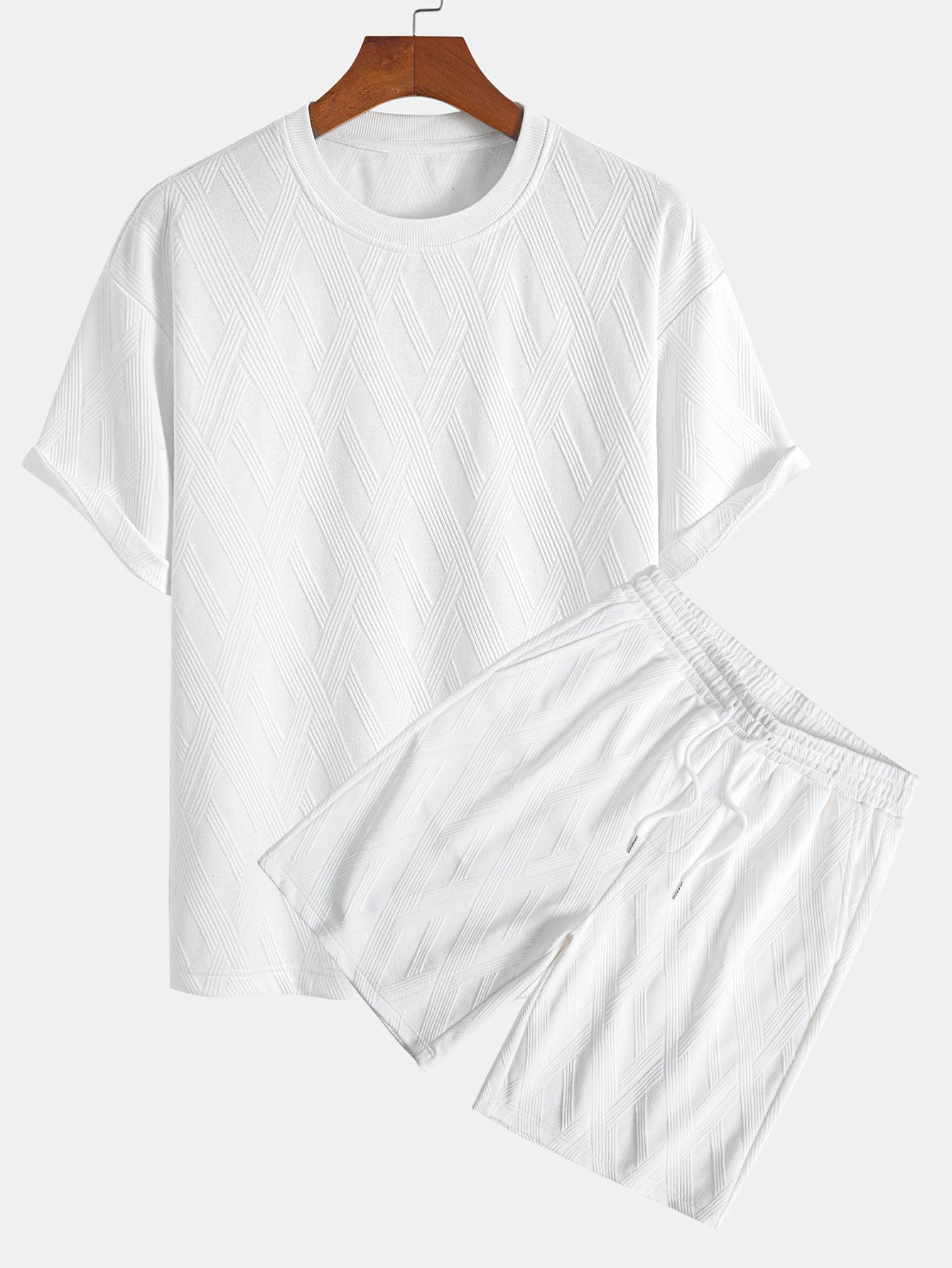 Ensemble t-shirt et short en jacquard diamant – Coupe décontractée pour homme