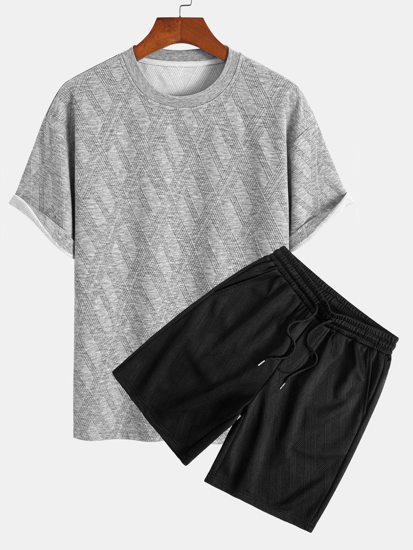 Ensemble t-shirt et short en jacquard diamant – Coupe décontractée pour homme