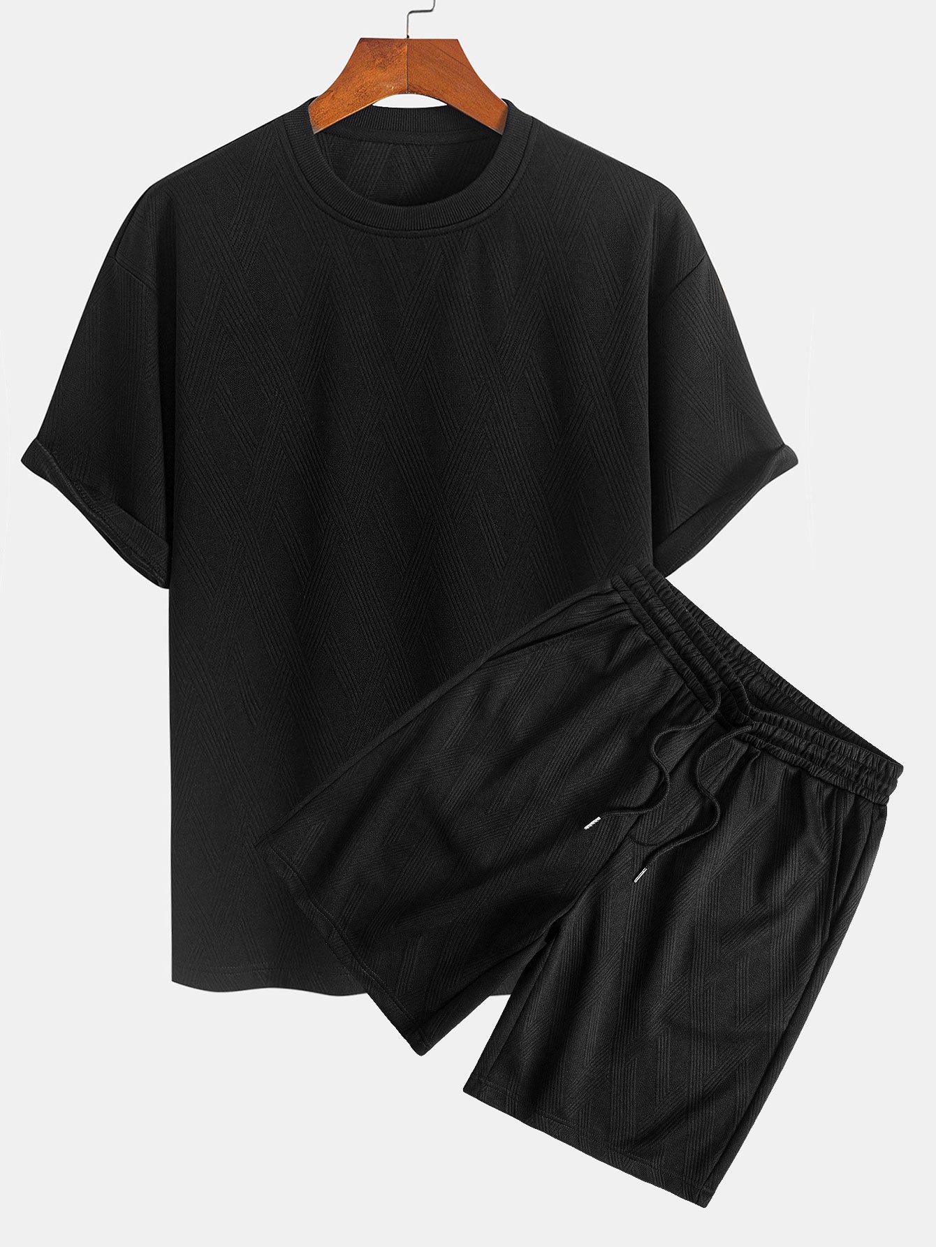 Ensemble t-shirt et short en jacquard diamant – Coupe décontractée pour homme