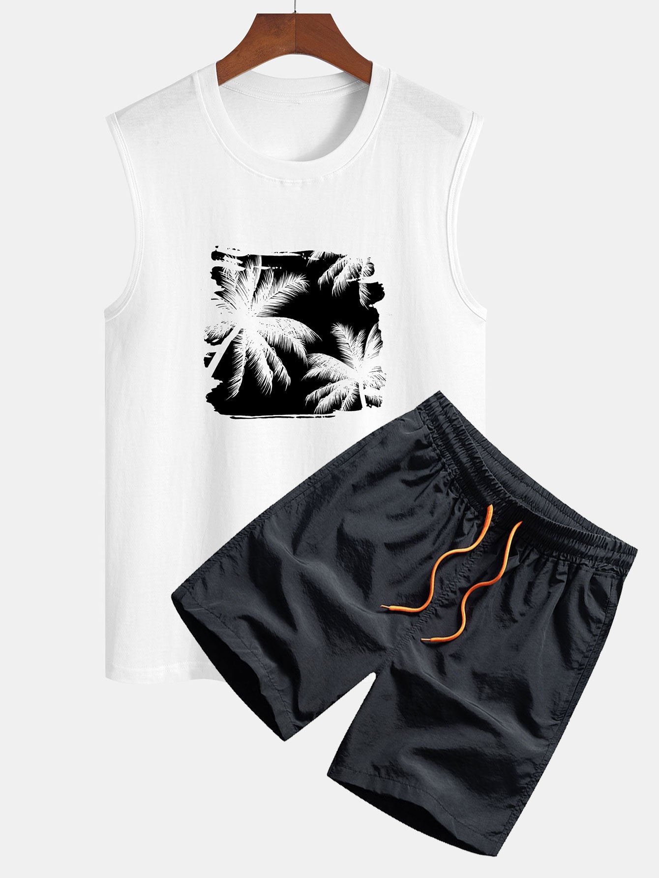 Ensemble t-shirt sans manches et short de bain imprimé palmier pour homme