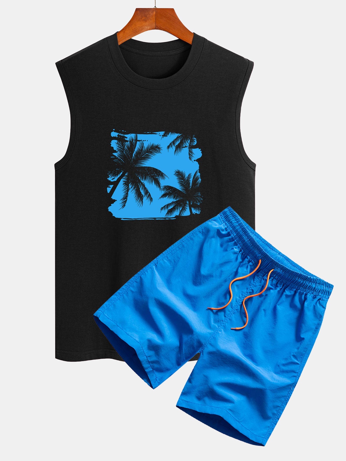 Ensemble t-shirt sans manches et short de bain imprimé palmier pour homme