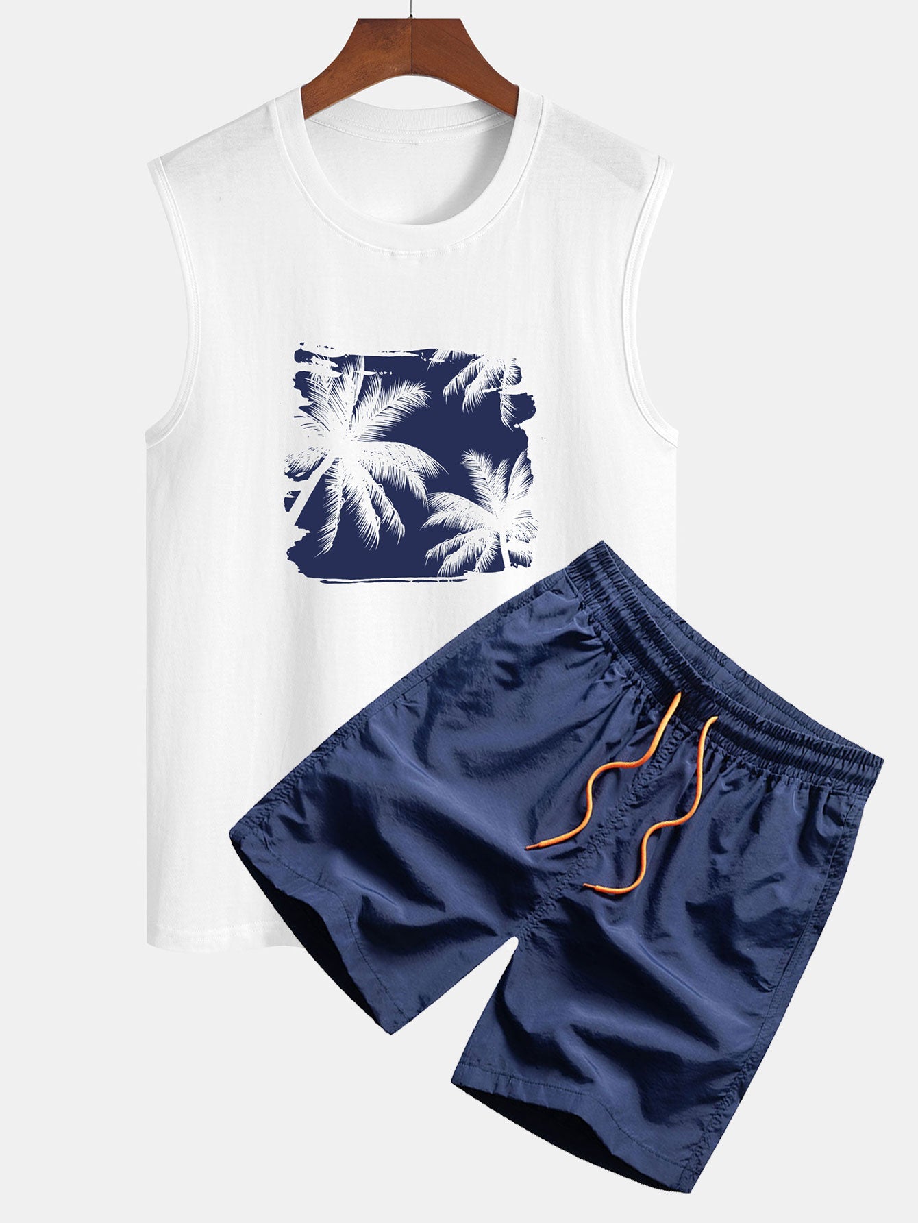 Ensemble t-shirt sans manches et short de bain imprimé palmier pour homme