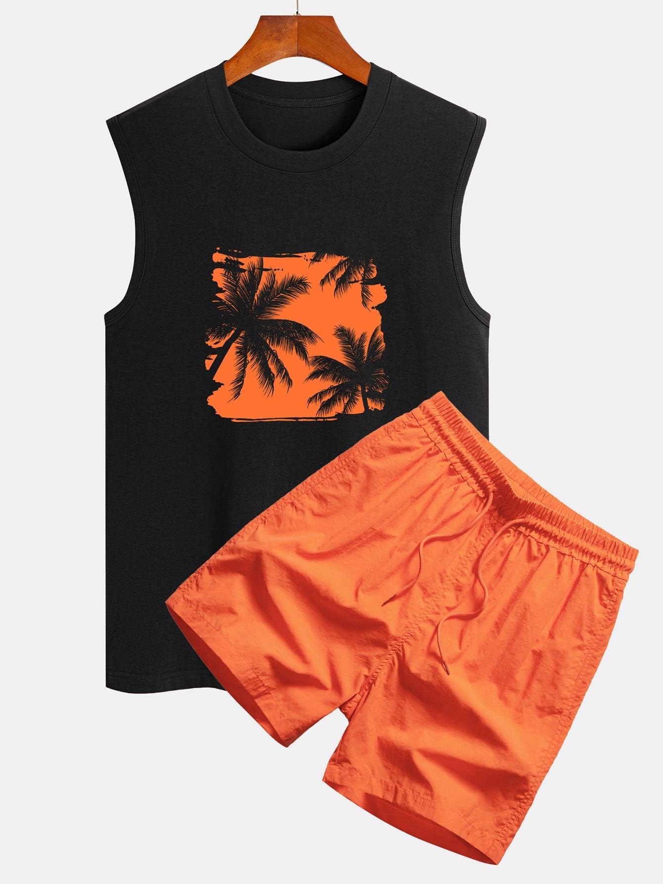 Ensemble t-shirt sans manches et short de bain imprimé palmier pour homme